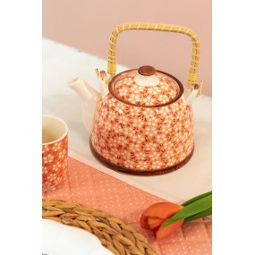 26CETE0006 Teekanne mit Filter 700 ml Rosa Keramik Blumen Rund Kanne für Tee