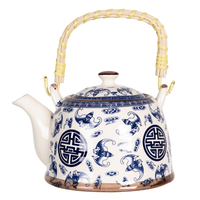 6CETE0085 Teapot with Infuser 800 ml Blue Porcelain Round Tea pot