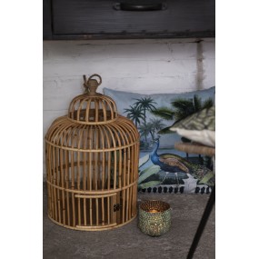 26H1989 Bird Cage Decoration Ø 32x48 cm Brown Wood Round Decorative Birdcage