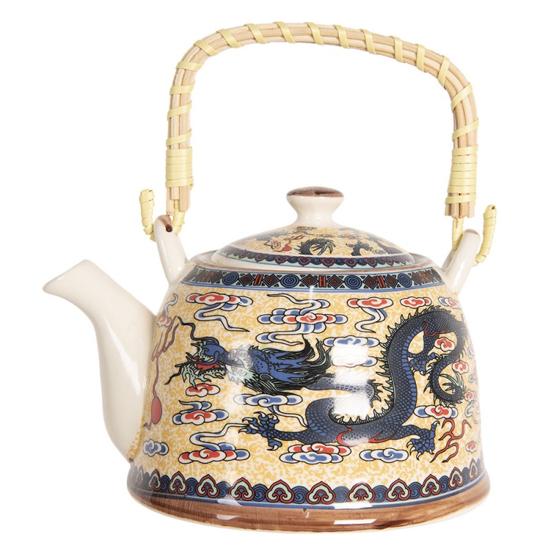 6CETE0086 Teapot with Infuser 800 ml Yellow Blue Porcelain Round Tea pot