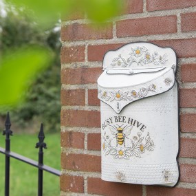 26Y4241 Mailbox 27x8x39 cm White Green Metal Bee Rectangle Wall Mailbox