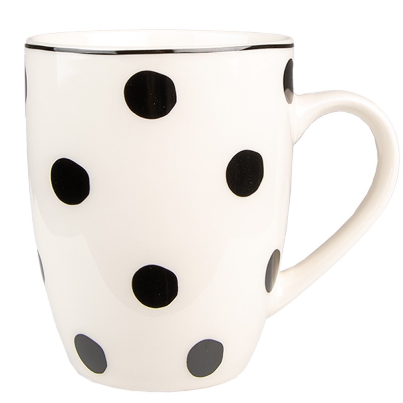 BDMU Mug 350 ml Blanc Noir Porcelaine Points Tasse à thé