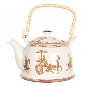 26CETE0090 Teapot with Infuser 800 ml Beige Brown Porcelain Round Tea pot