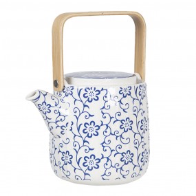26CETE0094 Teekanne 800 ml Blau Weiß Porzellan Blumen Rund Kanne für Tee