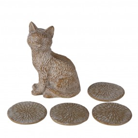 26PR3395 Coasters for Glasses Set of 4 Cat 14x9x19 cm Brown Polyresin Coasters