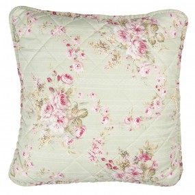 2Q189.020 Cushion Cover 40x40 cm Green Pink Polyester Cotton Flowers Square Pillow Cover