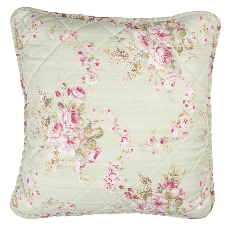 Q189.020 Cushion Cover 40x40 cm Green Pink Polyester Cotton Flowers Square Pillow Cover
