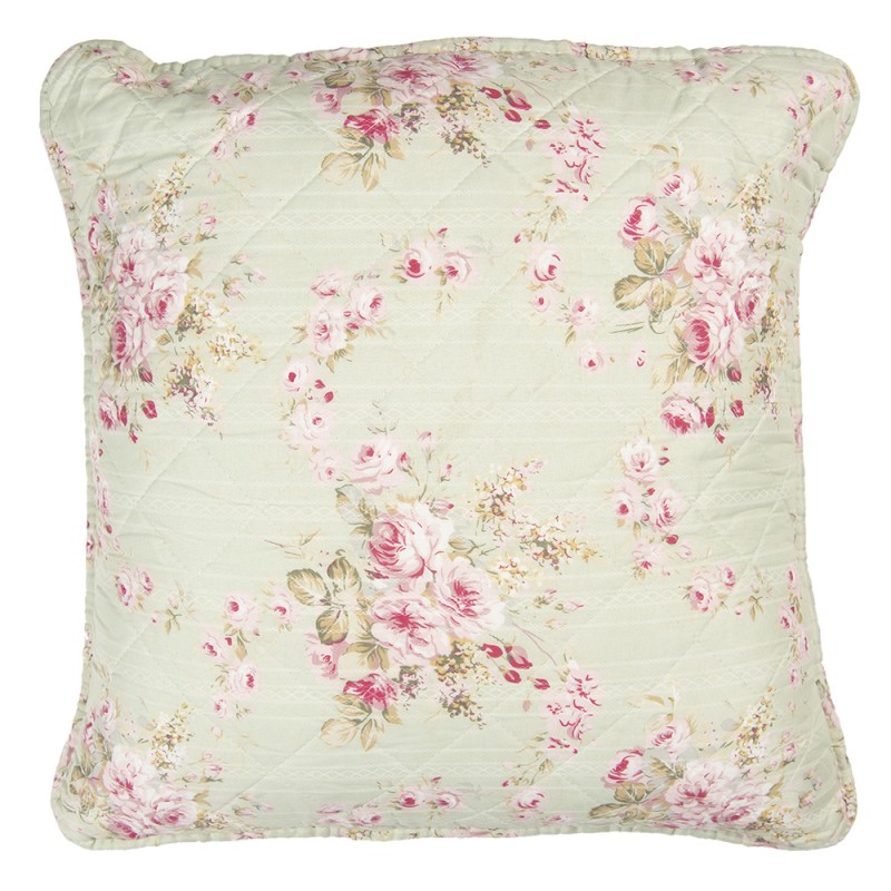 Q189.030 Cushion Cover 50x50 cm Green Pink Polyester Cotton Flowers Square Pillow Cover