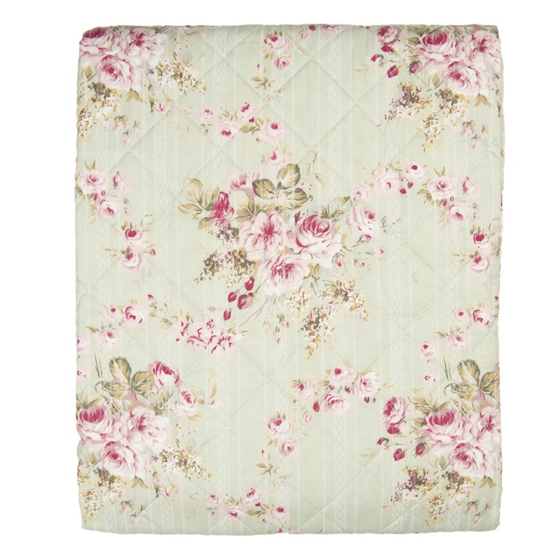 Q189.059 Bedspread 1-persoons Green Pink Polyester Cotton Flowers Rectangle Quilt