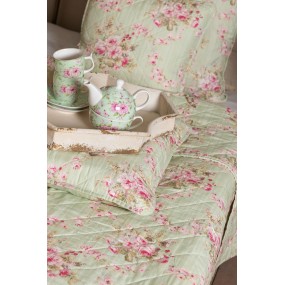 2Q189.059 Bedspread 1-persoons Green Pink Polyester Cotton Flowers Rectangle Quilt