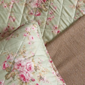 2Q189.061 Bedspread 2-persoons Green Pink Polyester Cotton Flowers Rectangle Quilt