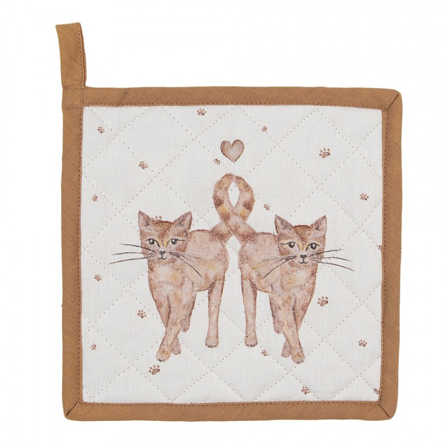 Clayre & Eef Pot Holder 20x20 cm Grey White Cotton Square Cats