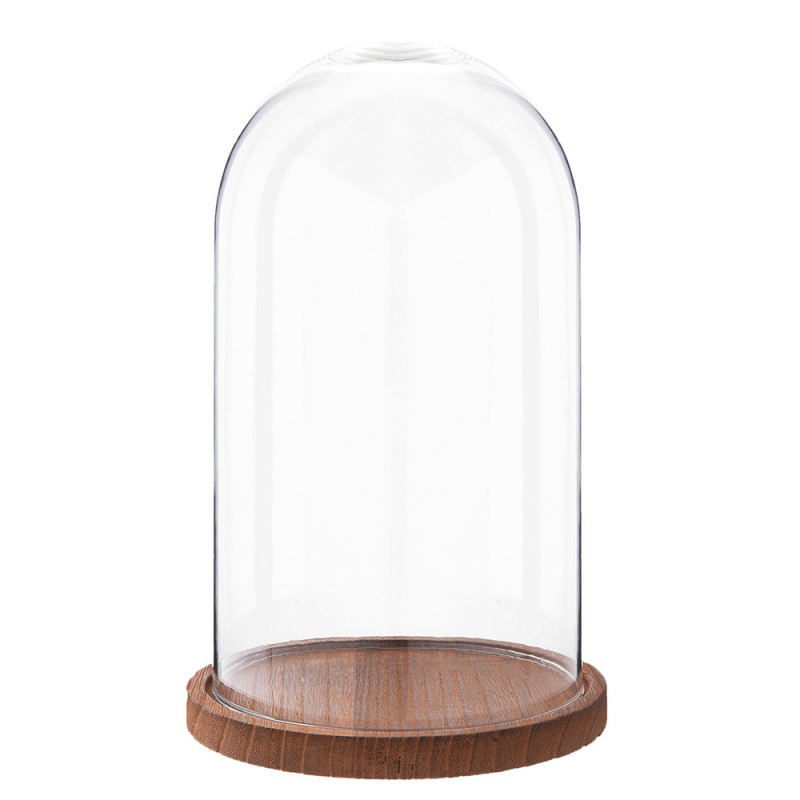 6GL1946 Cloche 28 cm Wood Glass Round Glass Bell Jar