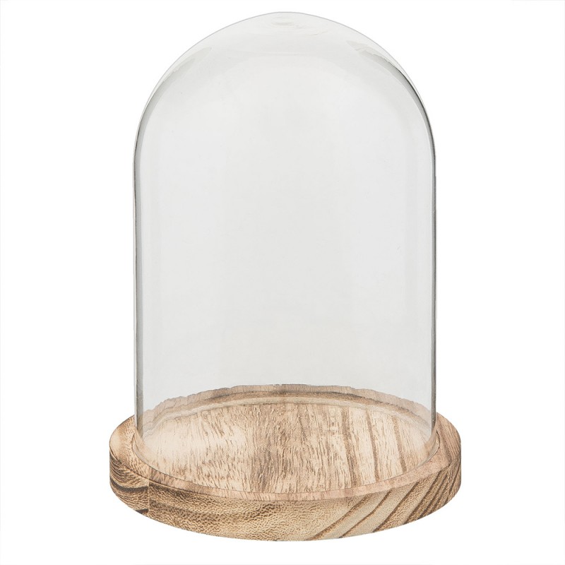 6GL2168 Cloche Ø 12x17 cm Glass Wood Round Glass Bell Jar