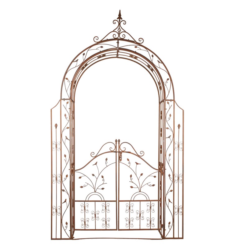5Y1045 Arco da giardino con porta 146x30x257 cm Marrone Ferro Arco da giardino con cancello