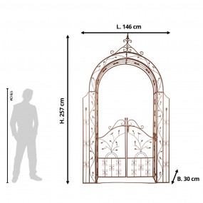 25Y1045 Arco da giardino con porta 146x30x257 cm Marrone Ferro Arco da giardino con cancello