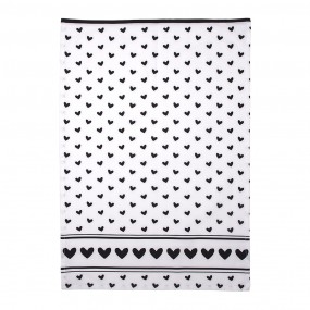 2LBS42 Tea Towel  50x70 cm White Black Cotton Hearts Kitchen Towel