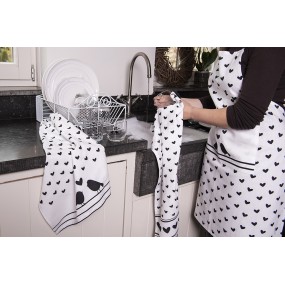 2LBS42-1 Tea Towel  50x70 cm White Black Cotton Hearts Birds Kitchen Towel