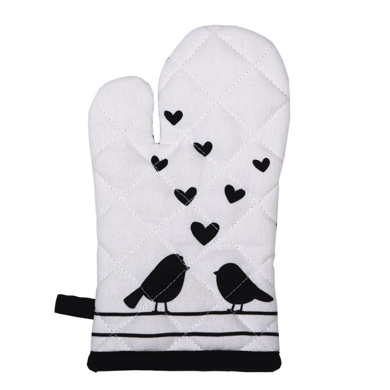 LBS44K Kids' Oven Mitt 12x21 cm White Black Cotton Hearts Birds Oven Glove
