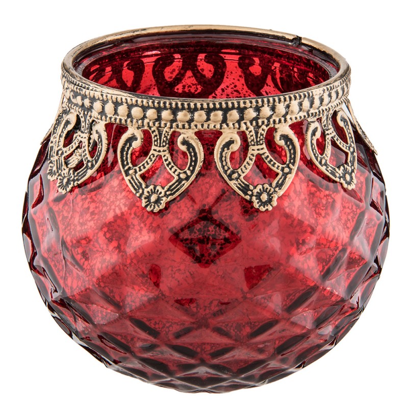 6GL2219R Tealight Holder Ø 10x10 cm Red Gold colored Glass Metal Tea-light Holder