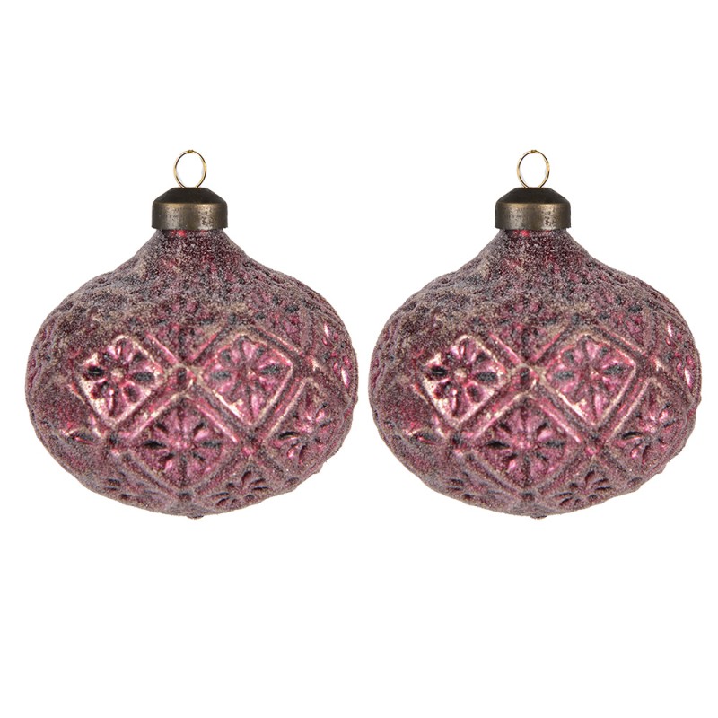 6GL4120 Christmas Bauble Set of 2 Ø 10 cm Red Glass Christmas Tree Decorations