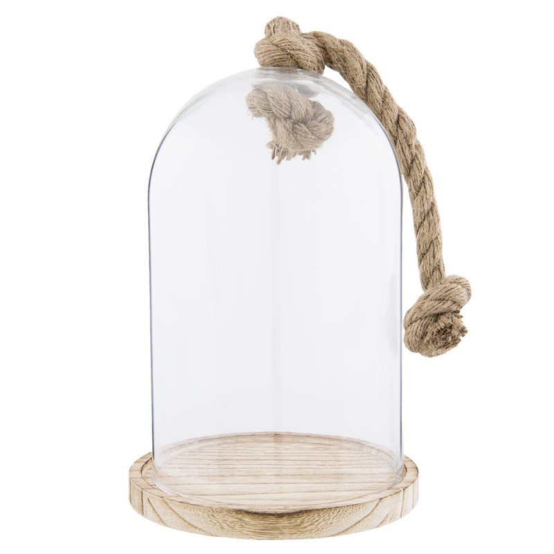 6GL2222 Cloche Ø 17x29 cm Wood Glass Round Glass Bell Jar