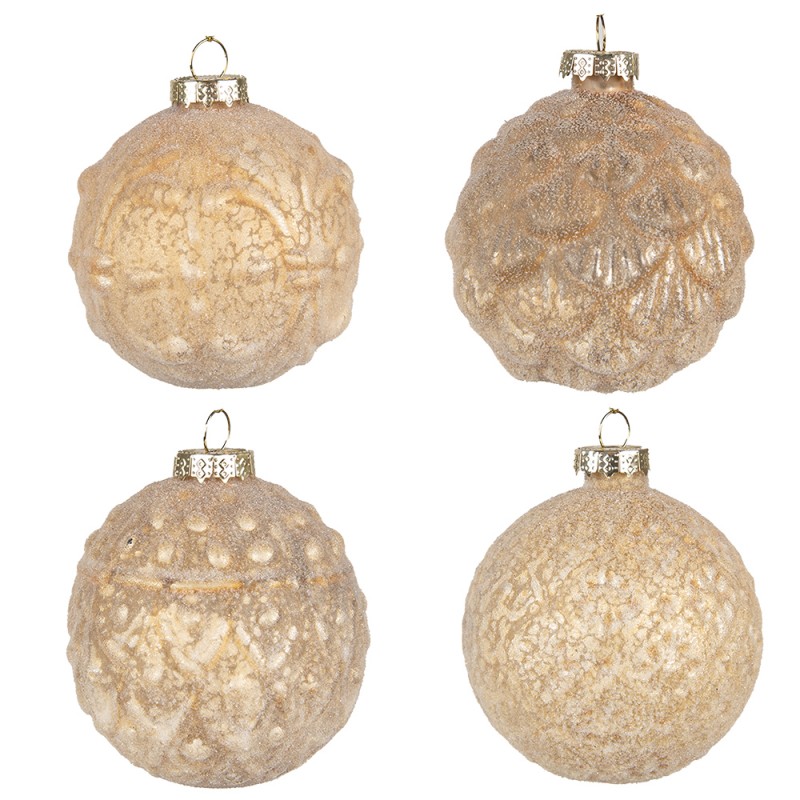 6GL4135 Kerstballen set van 4 Ø 10 cm Geel Glas Kerstdecoratie