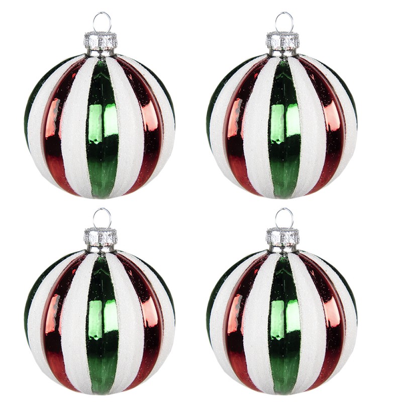 6GL4163 Christmas Balls Set of 4 Ø 8 cm White Green Glass
