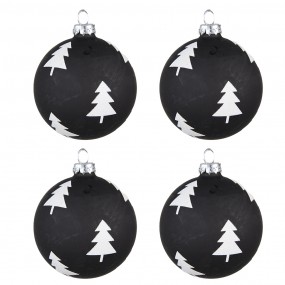26GL4165 Christmas Bauble Set of 4 Ø 8 cm Black White Glass Christmas Trees Christmas Decoration