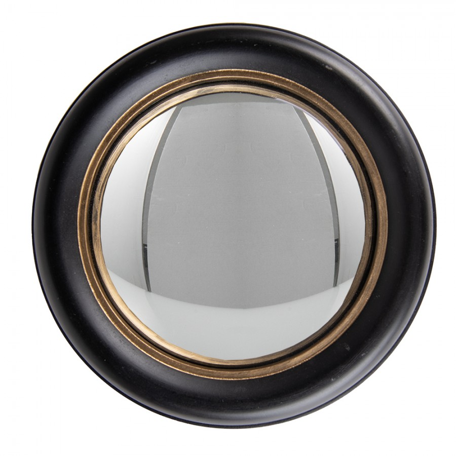 Auckland kleermaker Trouwens 62S282L Spiegel Ø 27 cm Zwart Goudkleurig Hout Glas Rond Grote Spiegel Wand  spiegel