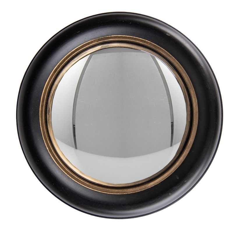 62S282M Mirror Ø 23 cm Black Gold colored Wood Glass Round Large Mirror