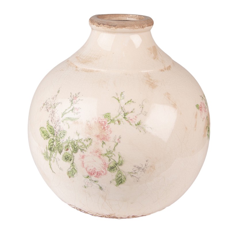 6CE1538L Vase Ø 25x25 cm Pink Beige Ceramic Flowers Decorative Vase