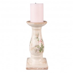 26CE1539M Candle holder Ø 12x24 cm Pink Beige Ceramic Flowers Candle Holder