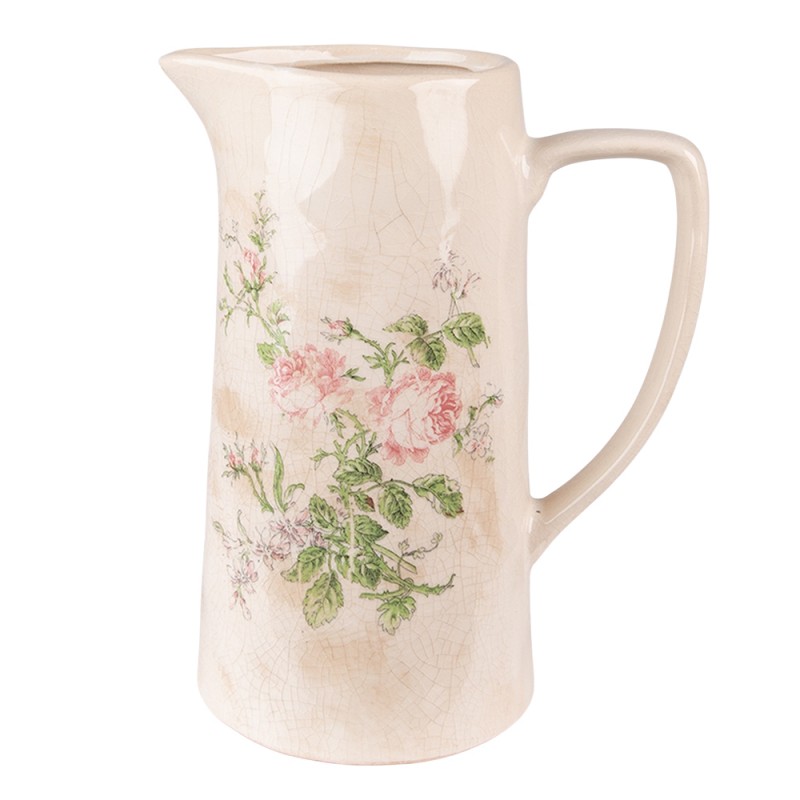 6CE1543L Decoration can 21x15x25 cm Pink Beige Ceramic Flowers Water Jug