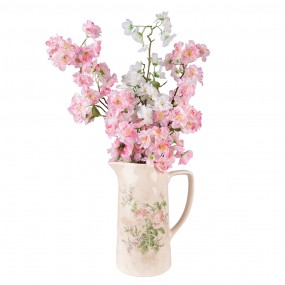 26CE1543L Pichet décoratif 21x15x25 cm Rose Beige Céramique Fleurs Carafe d'eau