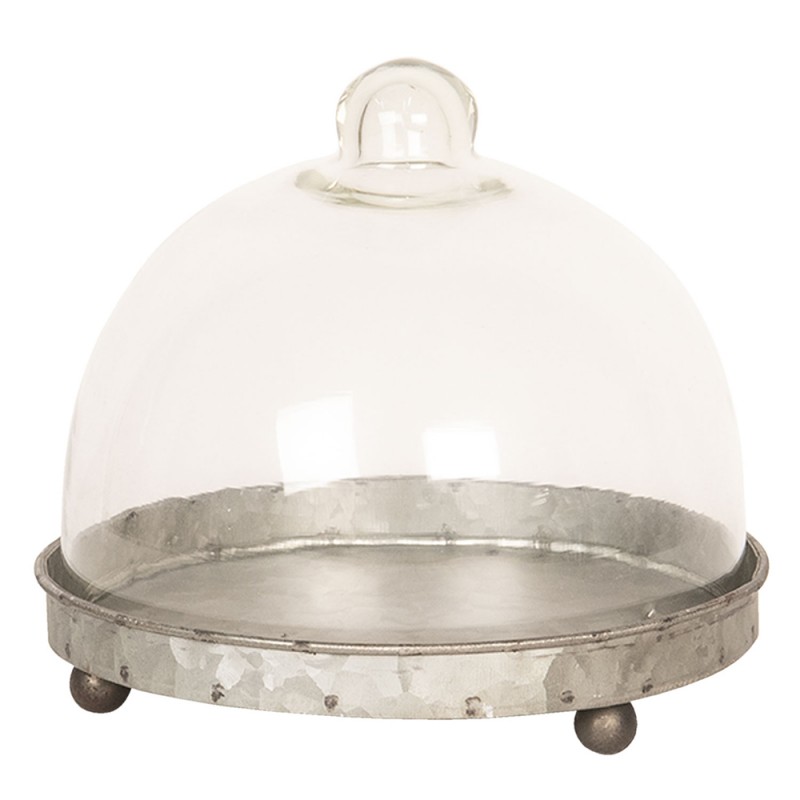 6GL2492 Cloche Ø 16x15 cm Grey Iron Glass Round Glass Bell Jar