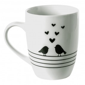 2LBSMU Mug 350 ml Blanc Noir Porcelaine Oiseaux de coeur Tasse à thé
