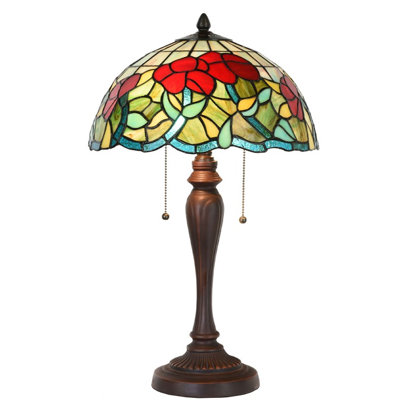 5LL-1209 Lampe de table Tiffany Ø 35x58 cm  Vert Rouge Verre Plastique Rond Lampe de bureau Tiffany