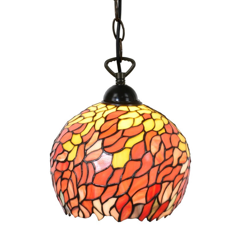 5LL-1212 Hanglamp Tiffany Ø 24x170 cm  Oranje Metaal Glas Rond Hanglamp Eettafel Hanglampen Eetkamer