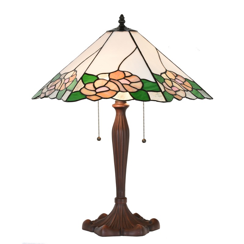 5LL-1213 Lampe de table Tiffany 44x61x64 cm Blanc Vert Verre Plastique Fleurs Rond Lampe de bureau Tiffany