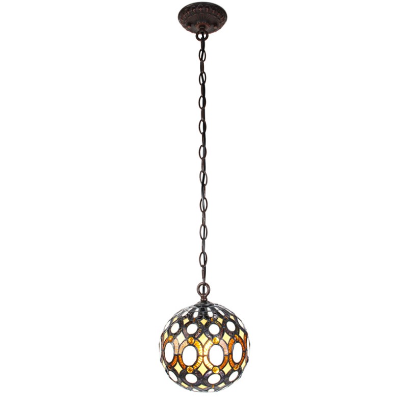 5LL-6270 Hanglamp Tiffany  Ø 20x116 cm Geel Metaal Glas Rond Hanglamp Eettafel