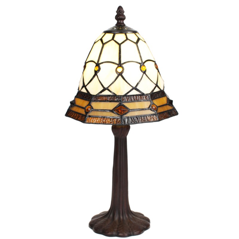 5LL-6273 Table Lamp Tiffany Ø 21x39 cm Beige Brown Glass Plastic Round Desk Lamp Tiffany