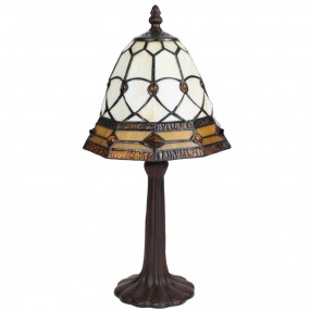 25LL-6273 Table Lamp Tiffany Ø 21x39 cm Beige Brown Glass Plastic Round Desk Lamp Tiffany