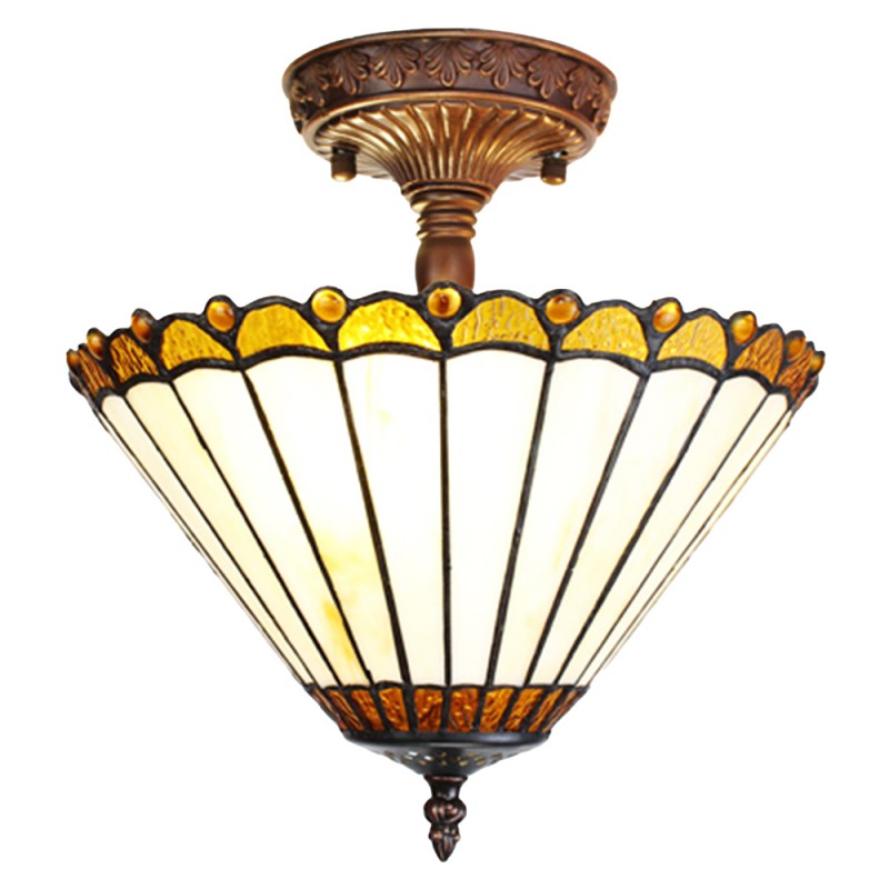 5LL-6281 Ceiling Lamp Tiffany Ø 29x30 cm Beige Brown Glass Plastic Ceiling Light