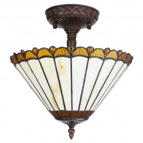 25LL-6281 Lampe de plafond Tiffany Ø 29x30 cm Beige Marron Verre Plastique Plafonnier