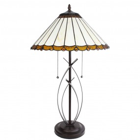 25LL-6282 Table Lamp Tiffany Ø 41x69 cm Beige Brown Glass Plastic Round Desk Lamp Tiffany