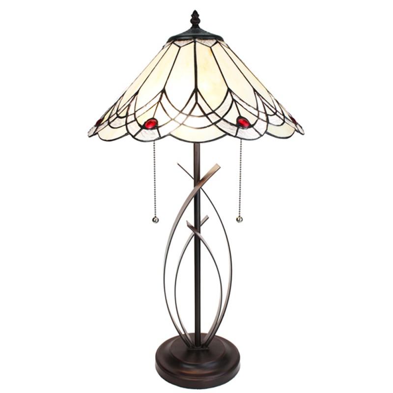 5LL-6283 Table Lamp Tiffany Ø 39x69 cm Beige Glass Plastic Round Desk Lamp Tiffany