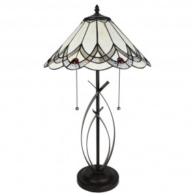 25LL-6283 Table Lamp Tiffany Ø 39x69 cm Beige Glass Plastic Round Desk Lamp Tiffany