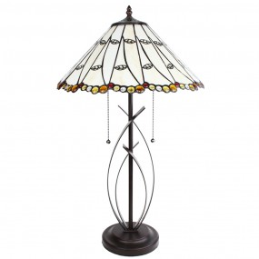 25LL-6284 Table Lamp Tiffany Ø 41x68 cm Beige Glass Round Desk Lamp Tiffany