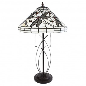 25LL-6287 Table Lamp Tiffany Ø 41x69 cm Beige Black Glass Metal Dragonfly Round Desk Lamp Tiffany